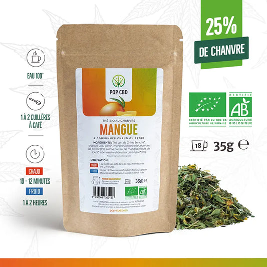 Thé cbd bio à la mangue à consommer chaud ou froid