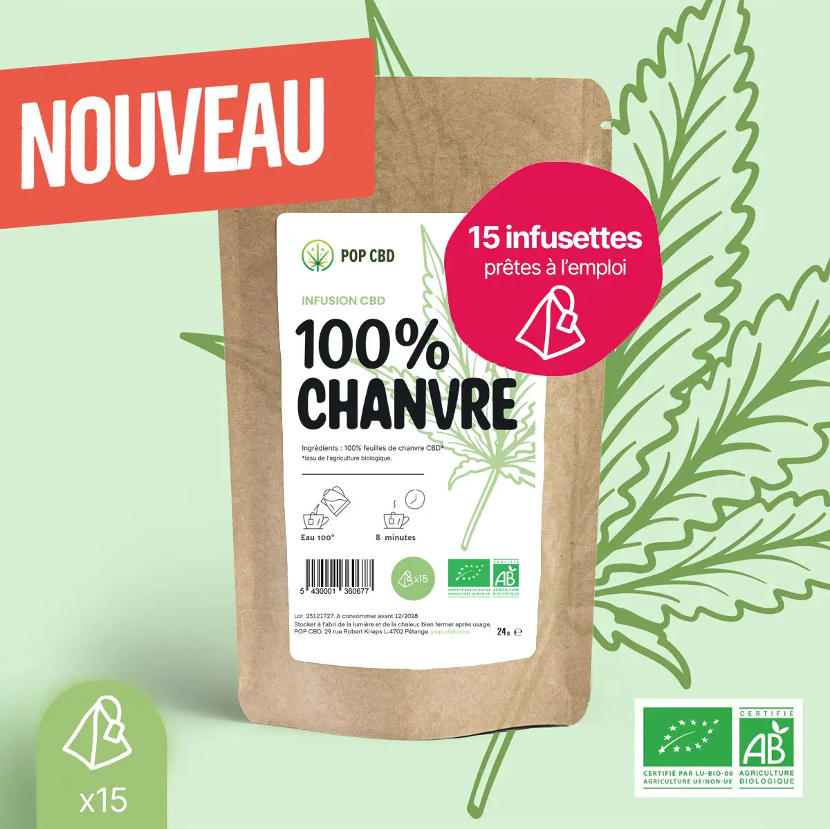 100% feuille de chanvre bio (15 infusettes)