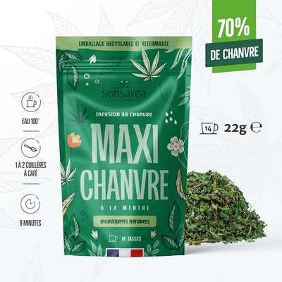 SENSAVEA TISANE CBD puissante MAXI CHANVRE 70% A LA MENTHE