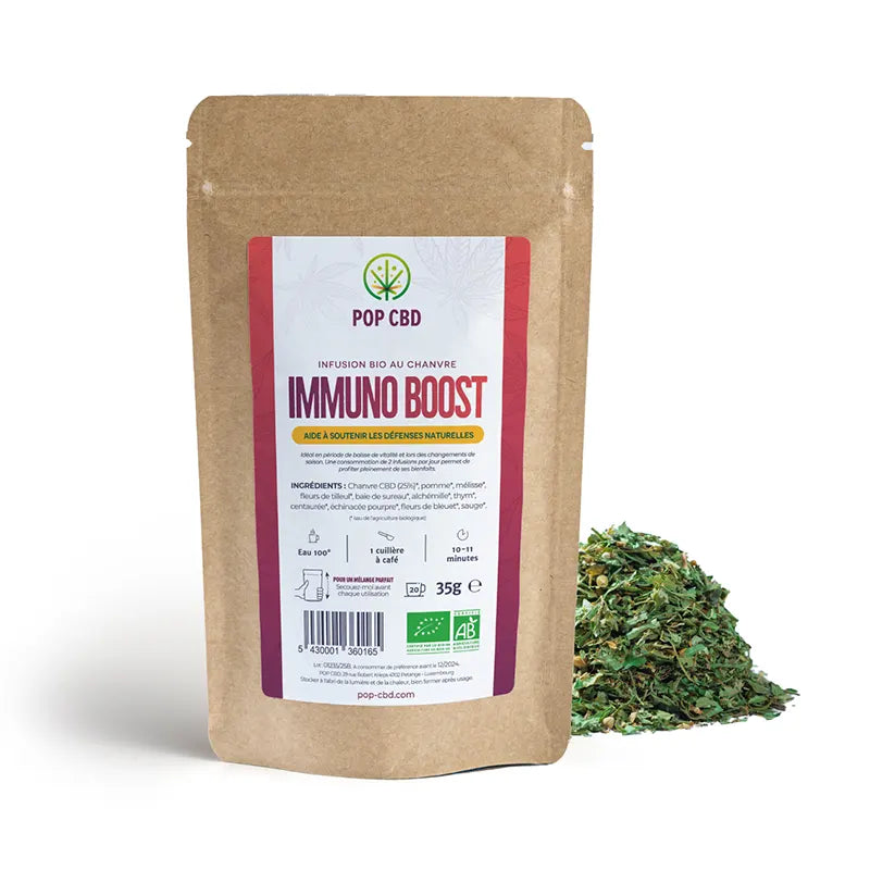 L'infusion immuno boost au CBD aide à soutenir les défenses naturelles.
