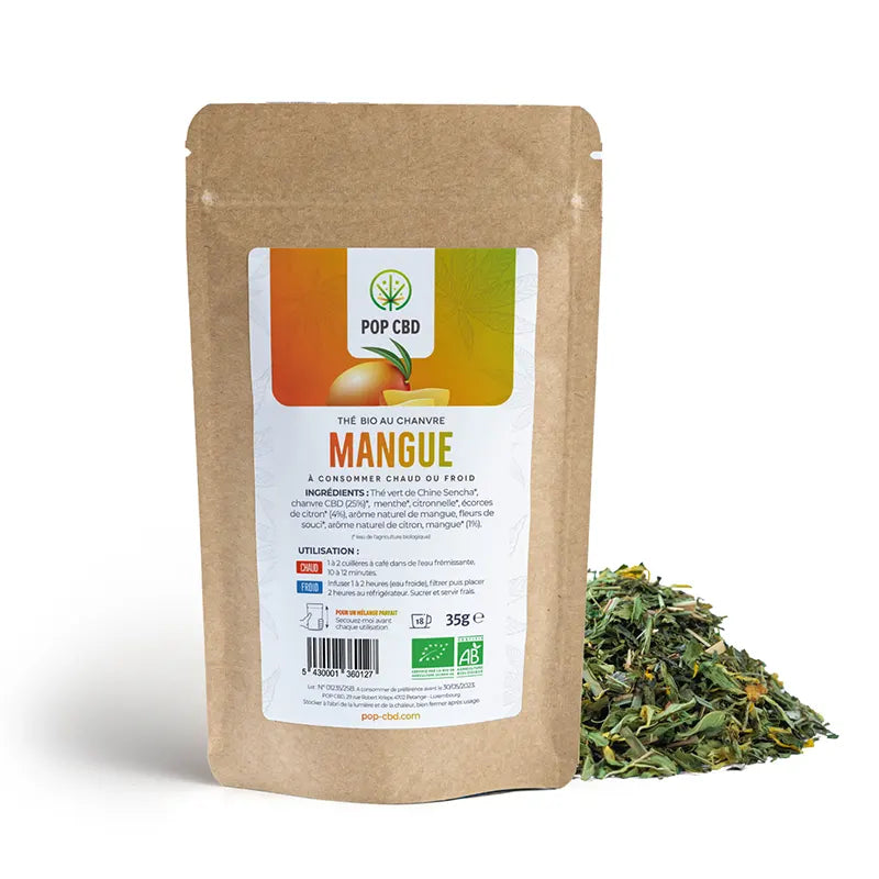 Thé cbd bio à la mangue à consommer chaud ou froid