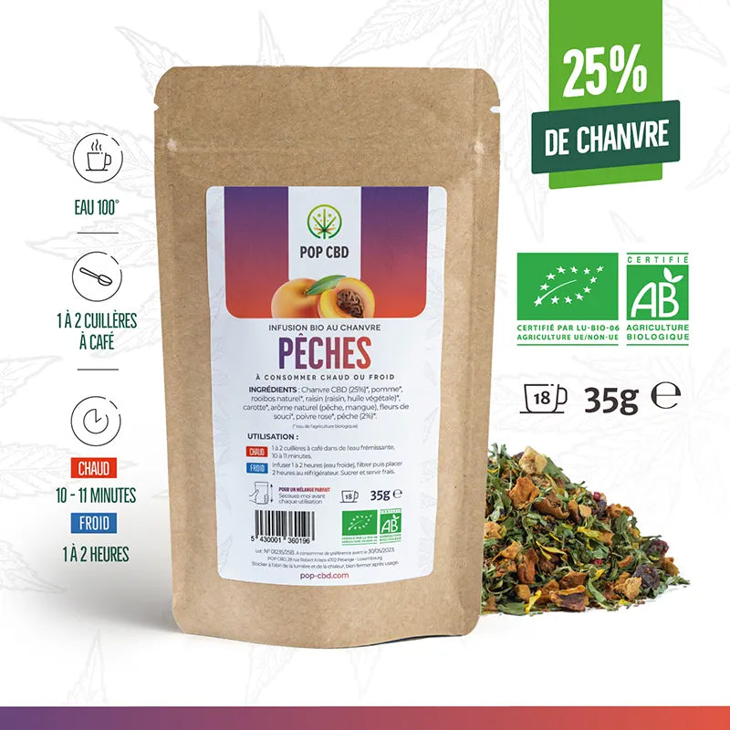 Une infusion à la pêche et au chanvre pour un moment de plaisir